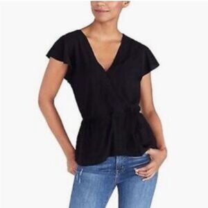 J. Crew Elegant Black Cap Sleeve Blouse | 6